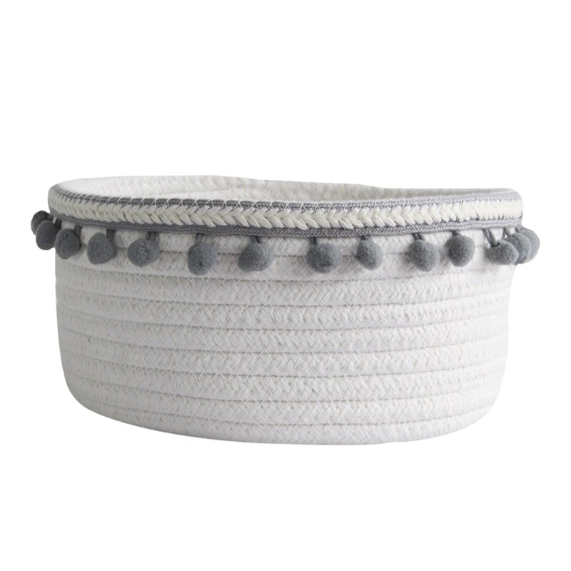 Nordic style Unique Woven Wool Ball Storage Basket Home Decoration Cotton Thread Storage Basket White Laundry Basket: H