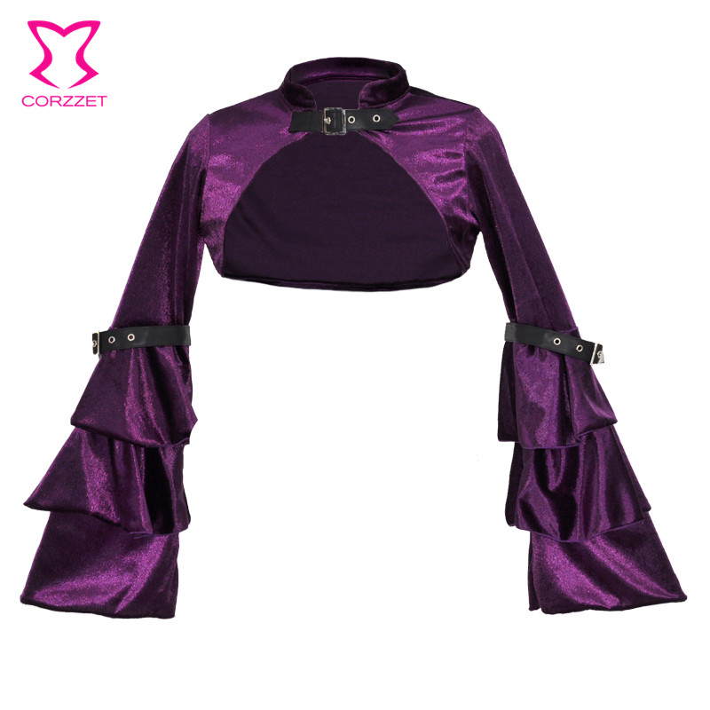 Corzzet Sexy gótico victoriano Bolero púrpura franela campana chaqueta de manga larga abrigo corto mujeres adultas Steampunk corsé Accesorios