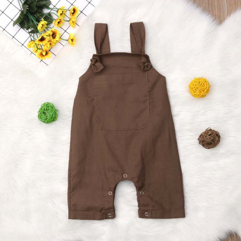 Sommer nyfødt baby drenge bukser hagesmæk bukser ærmeløs strop romper overalls outfits tøj 0-18m: Brun / 6m