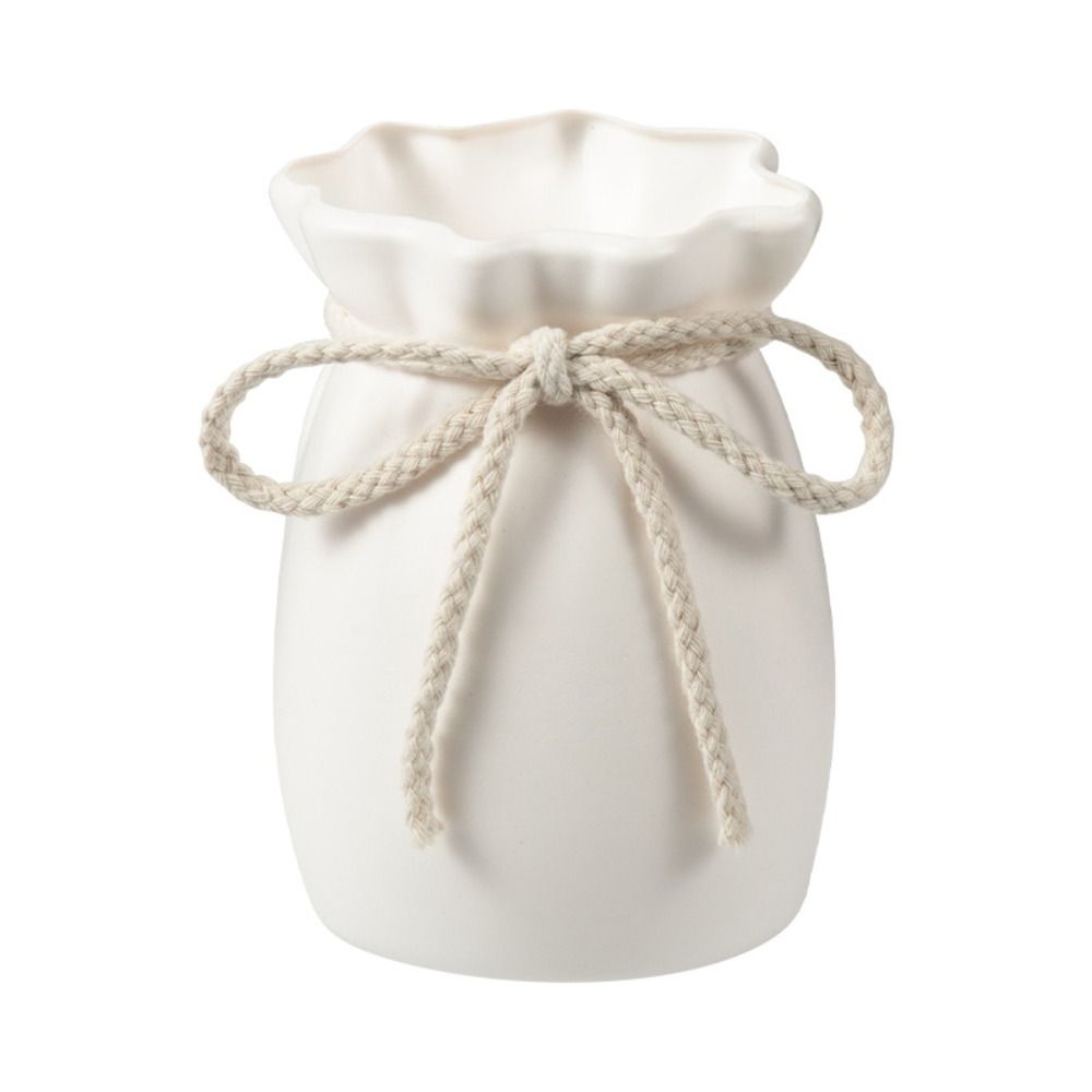 Home White Flower Vase Plastic Bow Plant Bottle Desktop Decor Ornament Garden