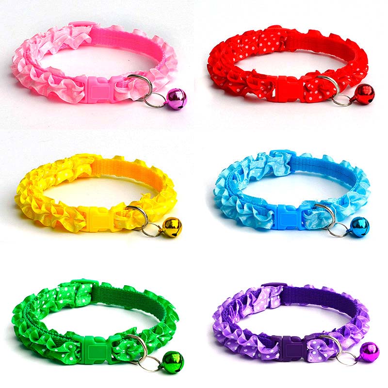 Colliers en dentelle pour chien, chiot, chat, motif à pois, chaîne de cou ajustable avec cloche, pour animaux de compagnie, directe d'usine