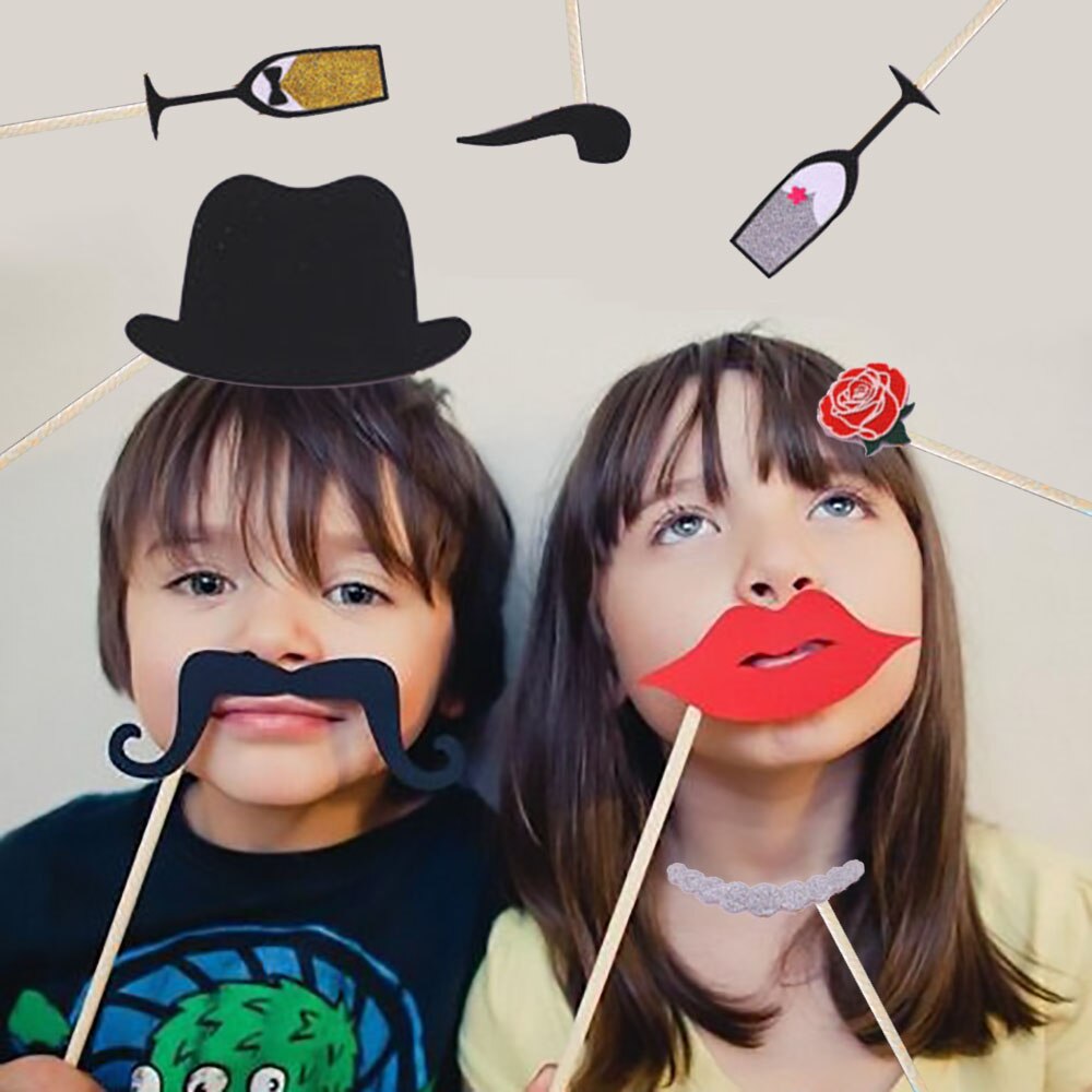 Accessoires Photo à main en or Rose, moustache de jeu de mariage, décor d&#39;anniversaire pour enfants, accessoires Photo, masque de déguisement enterrement de vie de jeune fille