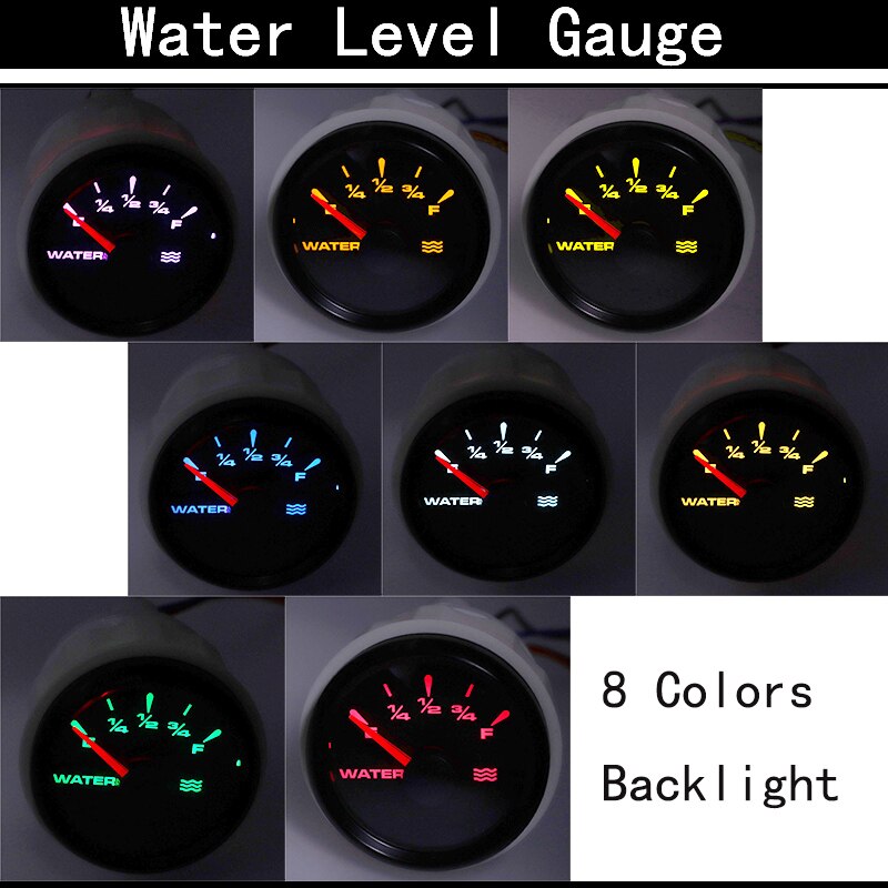 52 MM Waterproof Car Marine Water Level Gauge 0-190 Ohm Boat Water Tank Level Gauge Indicator With 8 Colors Backlight