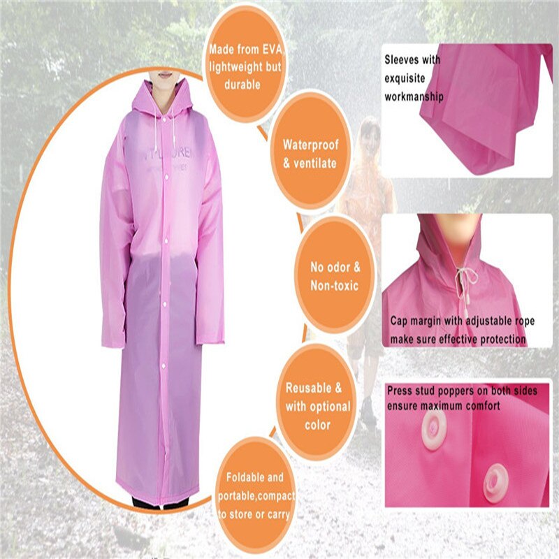 Chubasquero transparente impermeable para hombre y mujer, abrigo grueso para la lluvia, para exteriores, Camping, viaje, Sudadera con capucha, Ponchos, 145-190cm
