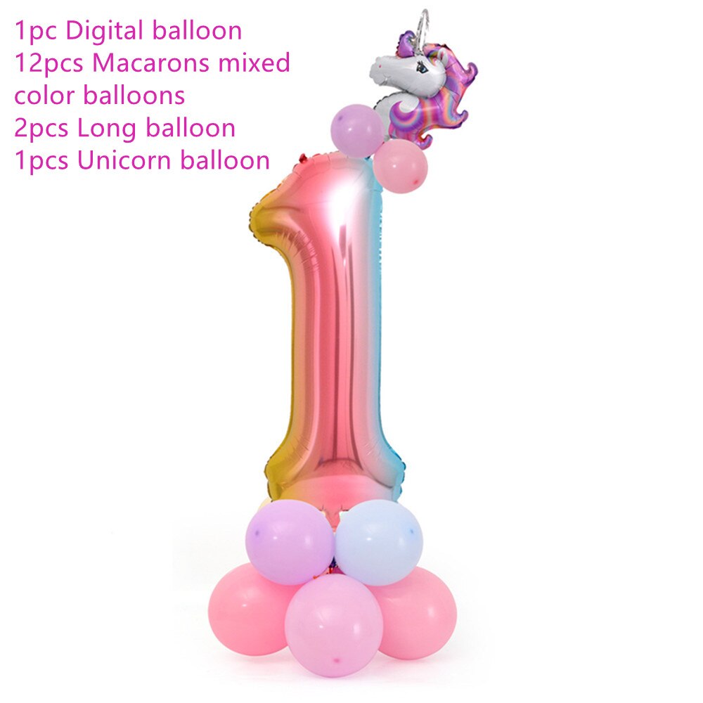 18 Pcs Eenhoorn Ballon Set Verjaardagsfeestje Ballonnen Regenboog 32 Inch Nummer 0-9 Kids Volwassenen Verjaardag Wedding Party ballon Decoratie: number 1