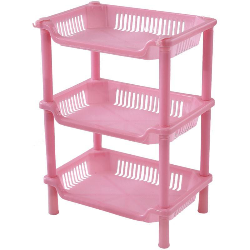 3 Tier Plastic Storage Rack Organizer Shelf Tower Utility Cart Basket For Kitchen Laundry Room Bathroom Office Home: Square Pink