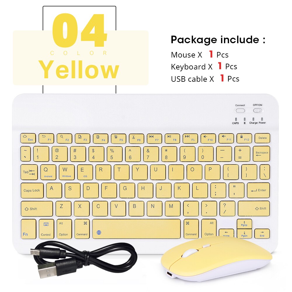 Mini bluetooth keyboard and mouse for samsung xiaomi android portable tablet bluetooth keyboard Korean Portuguese Arabic Arabic: Yellow-mouse