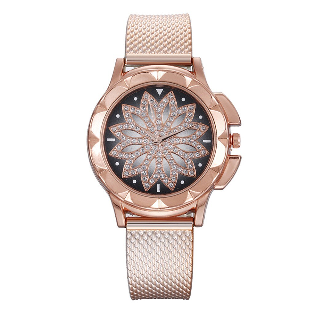 Vrouwen Horloges Mode Dames Stalen Riem Horloge Wilde Dame Creatieve Mode Mode Vrouwen Rose Gouden Bloem Strass Horloges: Rose Gold