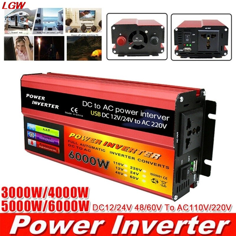 3000W-6000W peak power solar inverter DC12V/24V to AC220V AC converter car power inverter portable automatic power saving