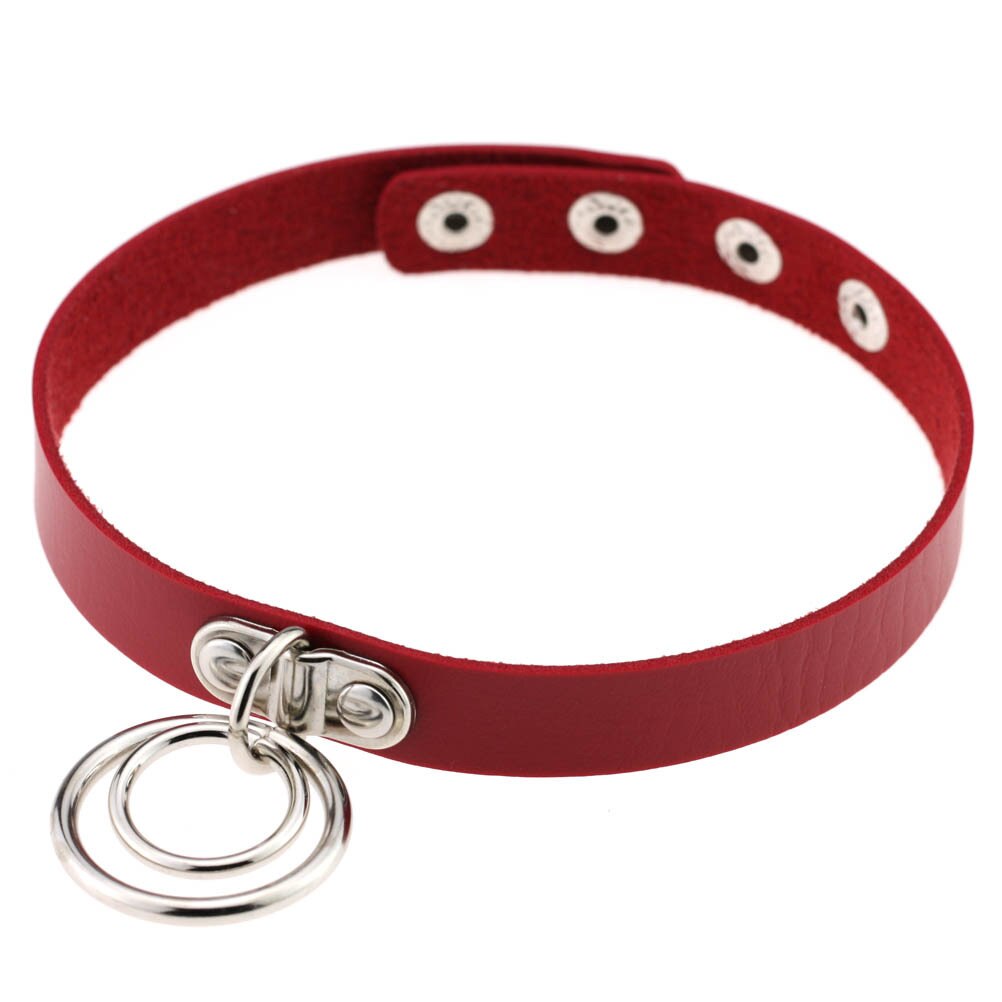 Gioielli geometrici punk Vintage ▾ collana girocollo cuore tondo in pelle PU rossa collane girocollo donna