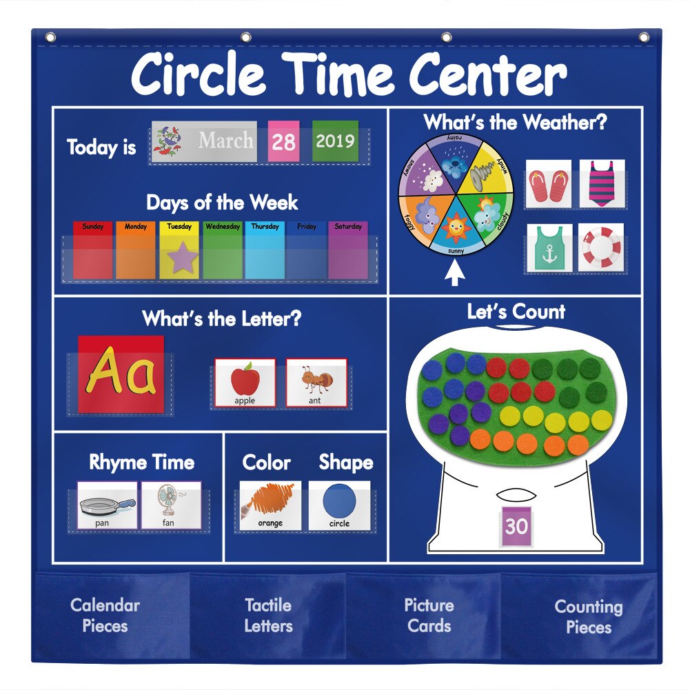 Circle Time Center Pocket Chart Calendar-Educational Learning Shape Color Classroom Number Wording Rhyme Pictures Pocket Chart