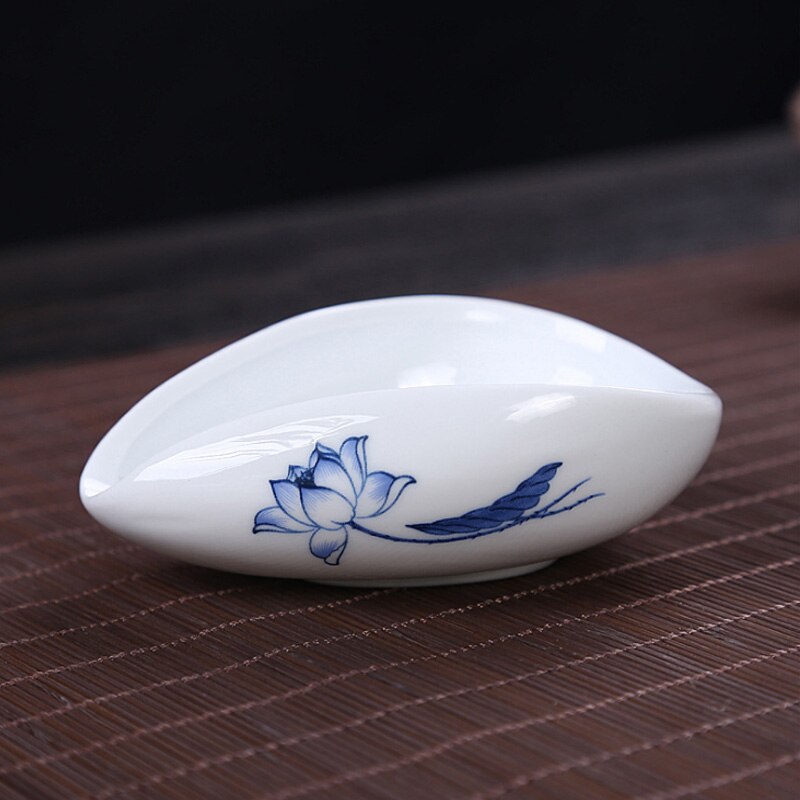 Håndmalet vintage blå og hvid porcelæn cha han kinesisk kung fu te sæt tilbehør hvid keramisk te ske te holder