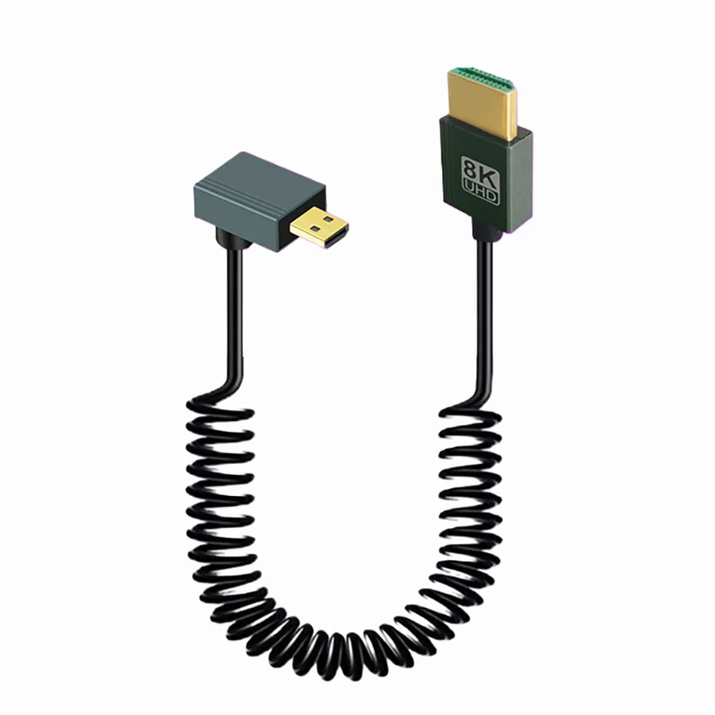 1m bärbara 8k uhd-spiralkablar mini/micro hdmi-kompatibel stretchfjäderkabel för pc bärbar dator surfplatta kamera dv skärm hdtv: Orange