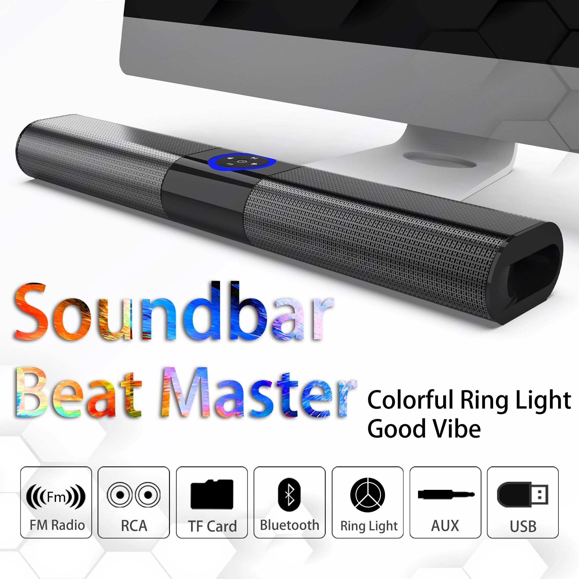 Tv Soundbar 5.0 Bluetooth Luidspreker Draagbare Subwoofer Met Kleur Ring Led Licht Fm Radio Usb Aux Tf Voor Computer Caixa de Som