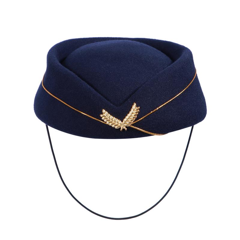 Women Air Stewardess Hat Woolen Flight Attendant Hat Stewardess Cap for Costume Cosplay Musical Performance - Size M(Navy Blue): Dark Blue