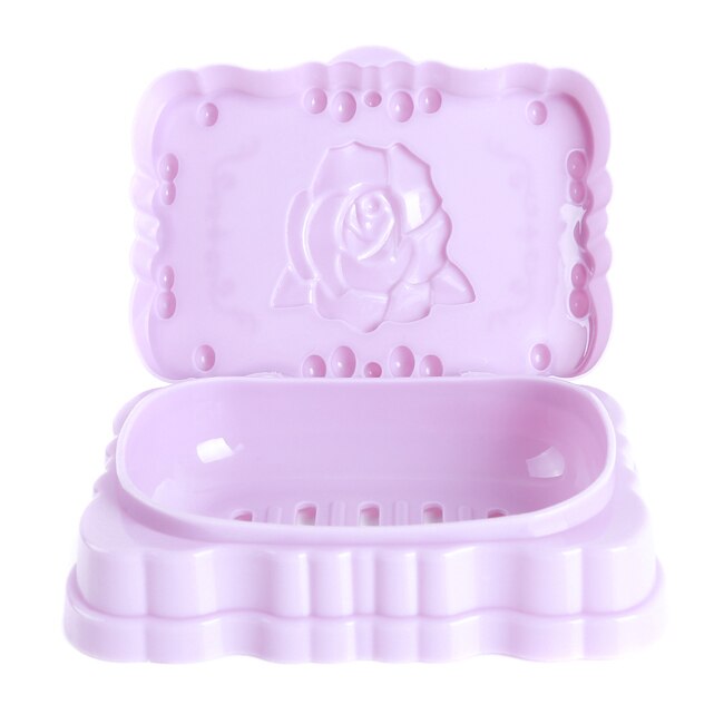 Rose Gesneden Draagbare Zeep Box Case Holder Container Wassen Stofdicht Zeep Case Home Badkamer Accessoires Zeepbakje Opslag case: purple