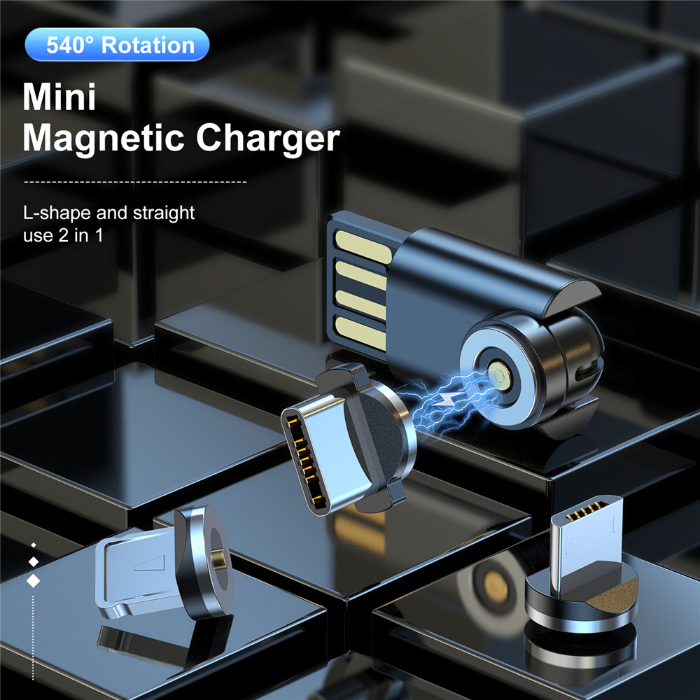 Mini caricabatterie magnetico per Huawei Xiaomi Samsung POCO cavo cavo di ricarica magnetico USB 540 adattatore per caricabatterie Micro tipo C rotante