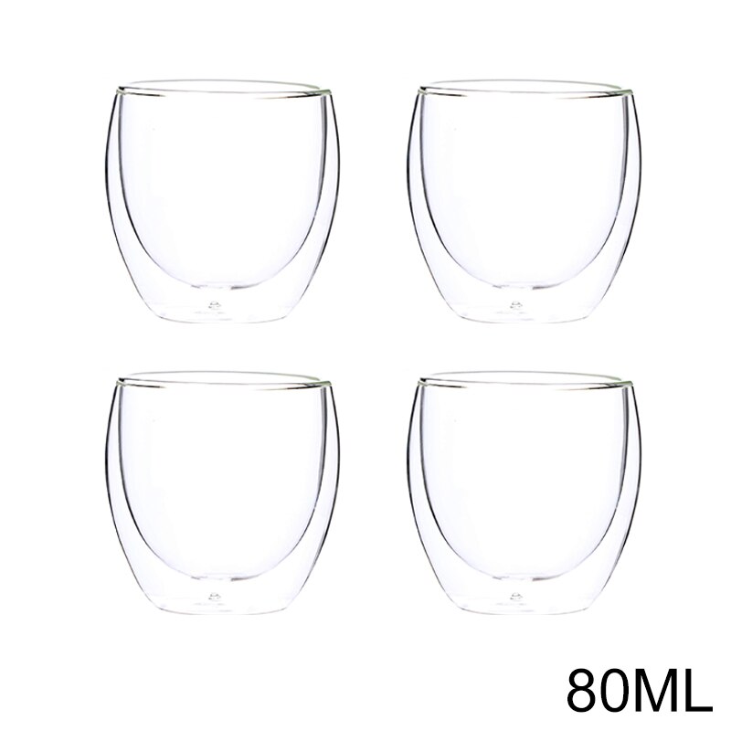 Double Walled Glass Insulated Coffee Mugs Clear Glass Tea Cups for Coffee Tea Juice Milk Latte Cappuccino and Cold Drinks: 4pcs 80ml