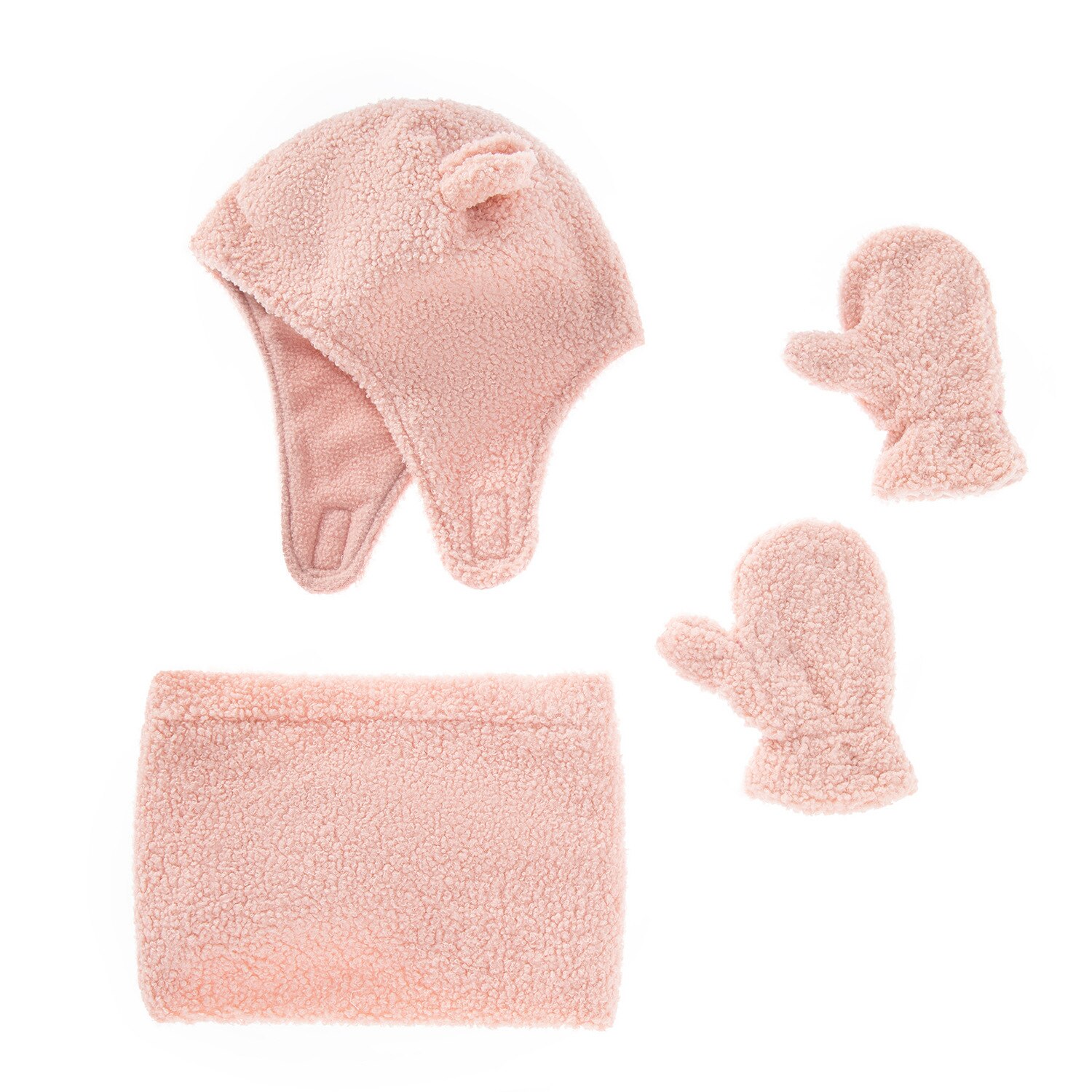 Kids Winter Warm Set Muts Sjaal Handschoenen 4 Stks/set Unisex Kind Teddy Kasjmier Fleece Motorkap Leuke Cap En Tonale sjaal Handschoenen