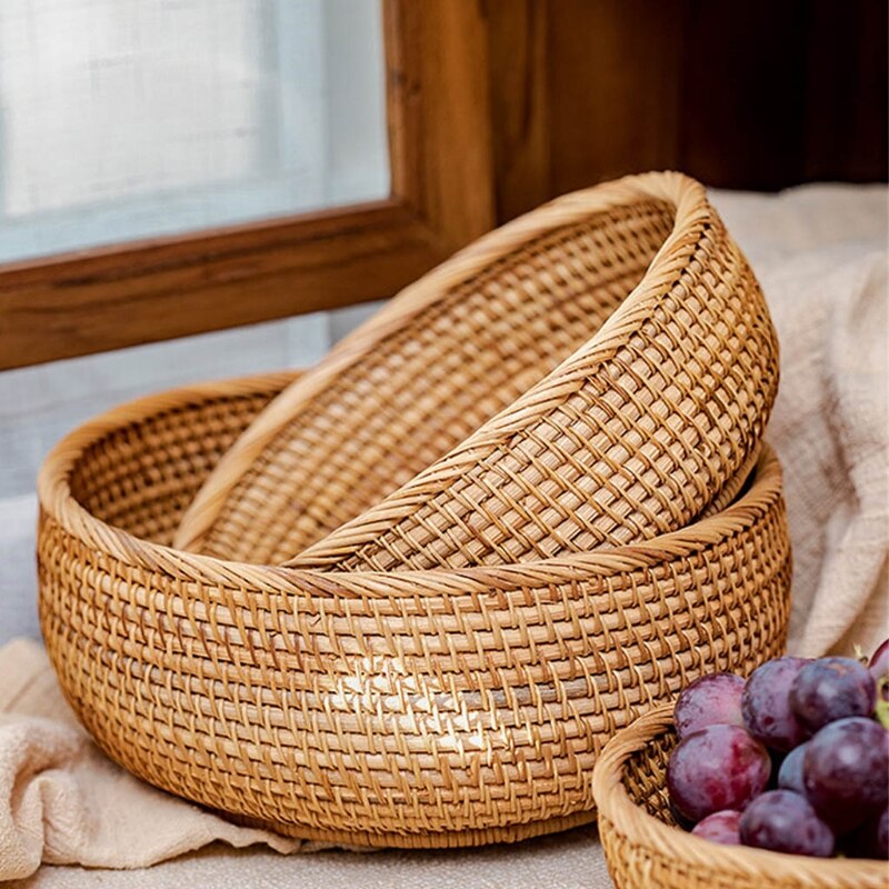 Brood mand Natuurlijke rotan ronde fruitmand rieten tafelblad brood serverende lade weven voedsel opslag kommen