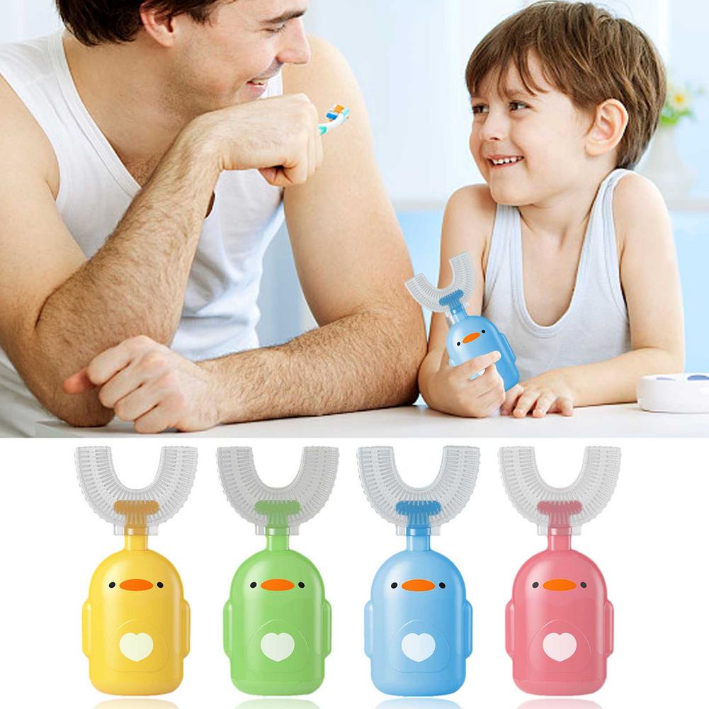 Spazzolino da denti per bambini a forma di U spazzolino da denti in Silicone morbido per bambini 360 denti orali pulizia spazzolino manuale a bocca intera blu e Pi