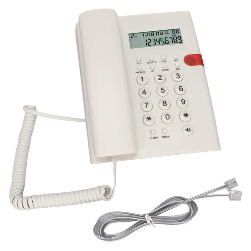 Home Landline Phone Desktop Corded Fixed Phone with Caller ID Display Hands Free Calling Wired Phones for Home Office Hotel: white