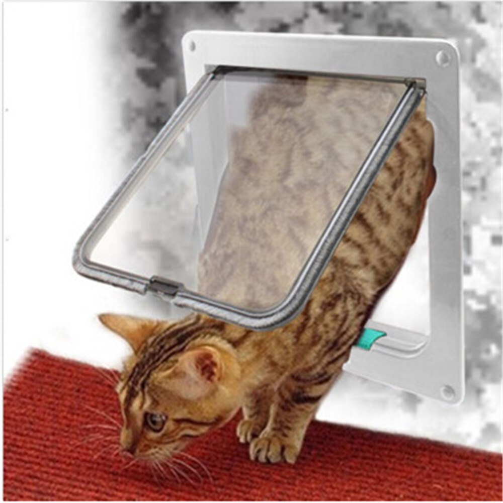 Pet Cat Flap Door with 4 Way Lock Household Security Lockable Kitten Gate ABS Intelligent Control Pet Door for Kitchen Bedroom