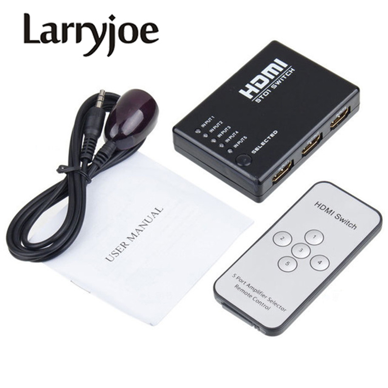 Larryjoe 1Set Mini 5 Port 1080P Video HDMI Switch Switcher HDMI Splitter met een Ir-afstandsbediening splitter doos voor HDTV PS3 DVD