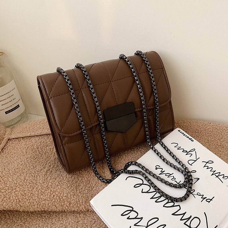 CAIDA Europäischen Platz Tasche Für Frauen sperren Kette Schulter Bote Taschen Neue PU Leder Handtasche: braun