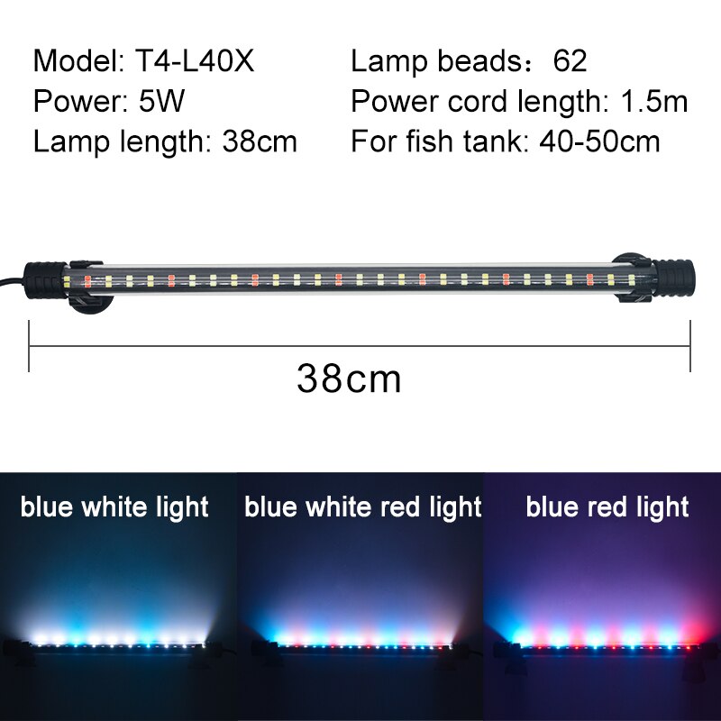 Aquarium Light LED Waterproof Fish Tank Light Underwater Fish Lamp Aquariums Decor Lighting Plant Grow Lamp 18-58CM 220-240V: 38cm