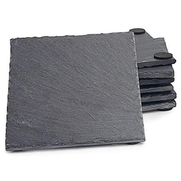 Great Look Slate Coasters with Square Slate Coasters ( Set of 8, Square - Black) for Cup Heat Protection