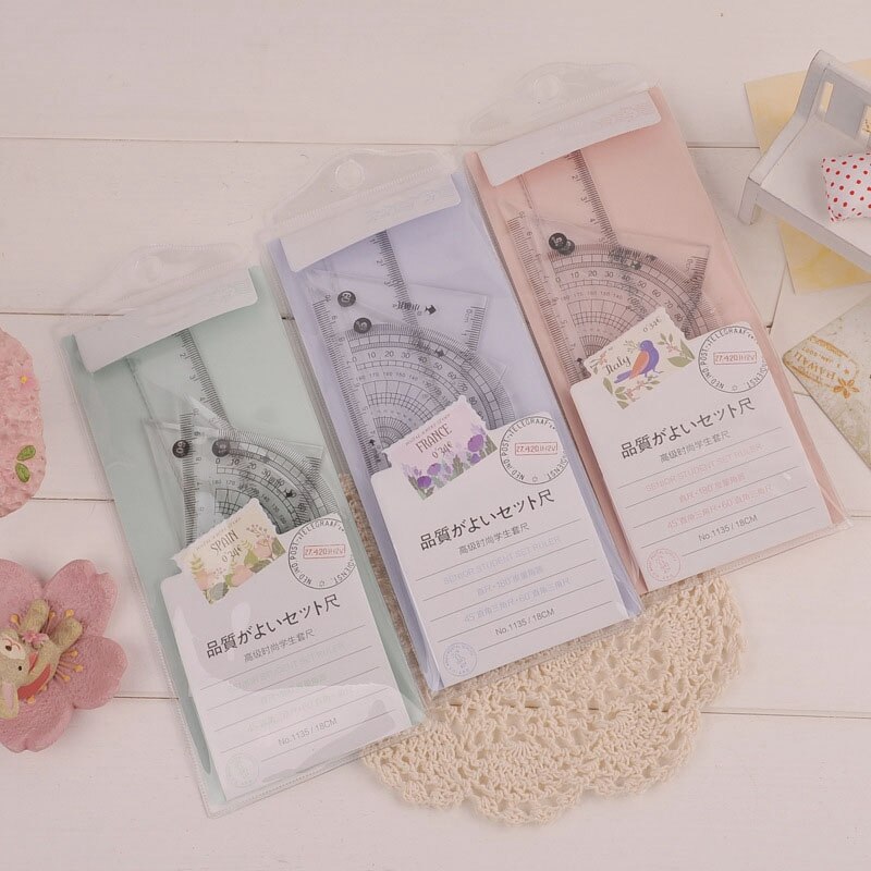 4 pcs/set 18cm Straight Ruler Protractor Students Math Geometry Soft Bendable Plastic Triangle Ruler Set Office School Supplies