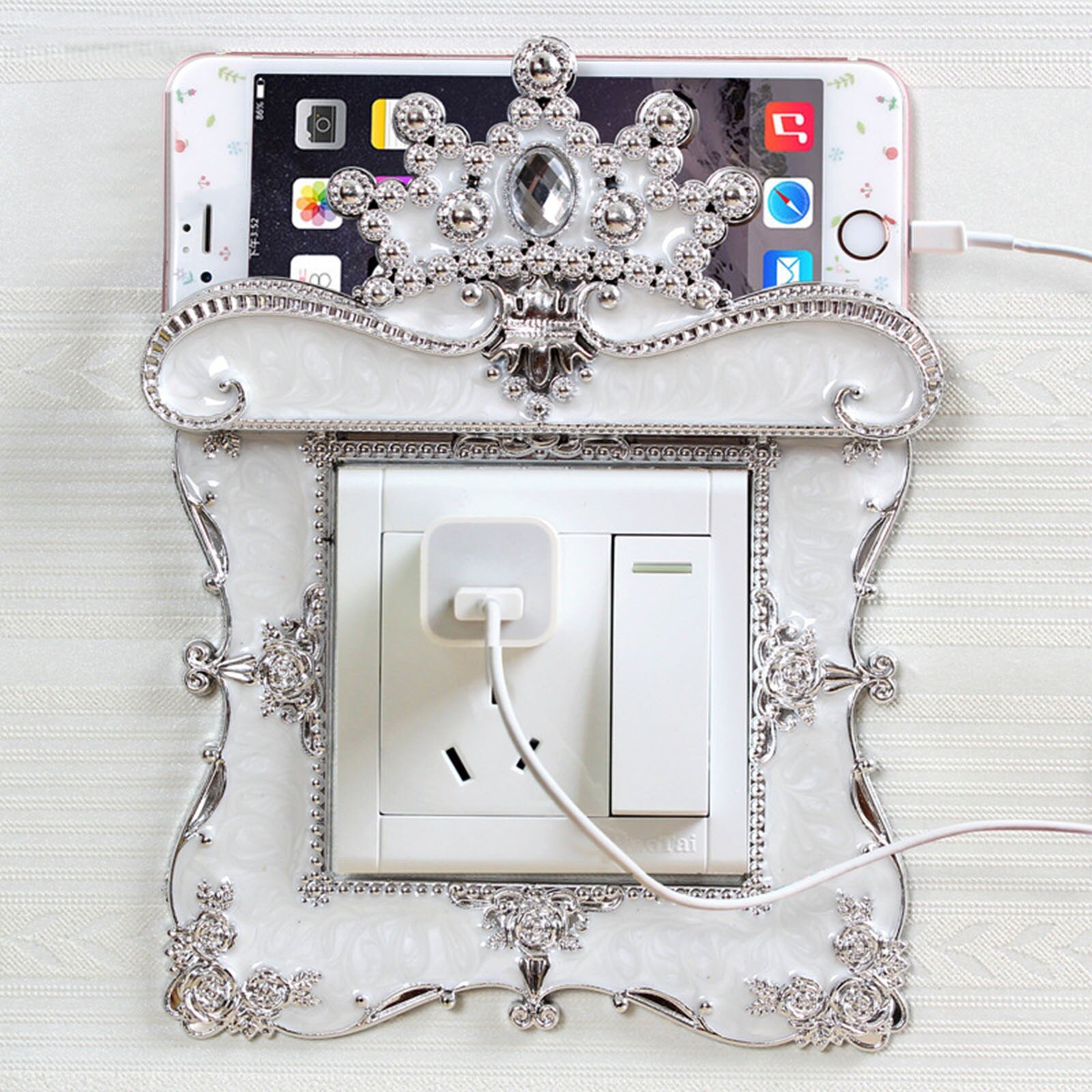 1PC European Style Luxury Portable Socket Decal Plastic Switch Sticker Sqaure Lace Crystal Lamp Switch Cover Home Decoration: 5-8.8cmx8.8cm