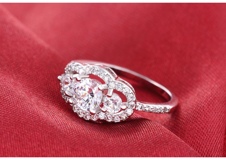 Originale ægte sølvfarvede ringe tre sten forlovelsesring til kvinder luksus jule anel smykker  r1406