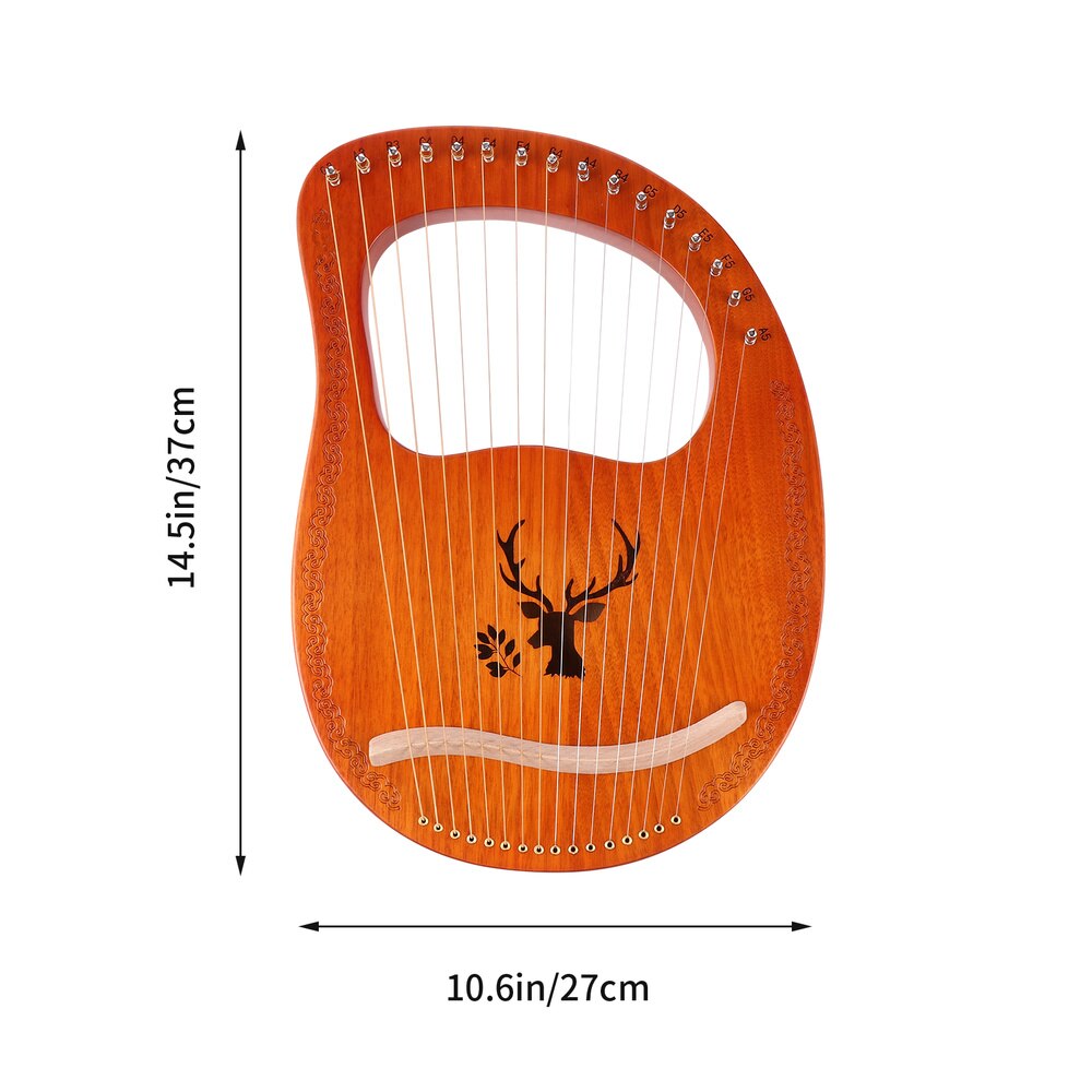 Lyre Harp 16 Metal Strings Handheld Harp Mahogany Body String Instrument