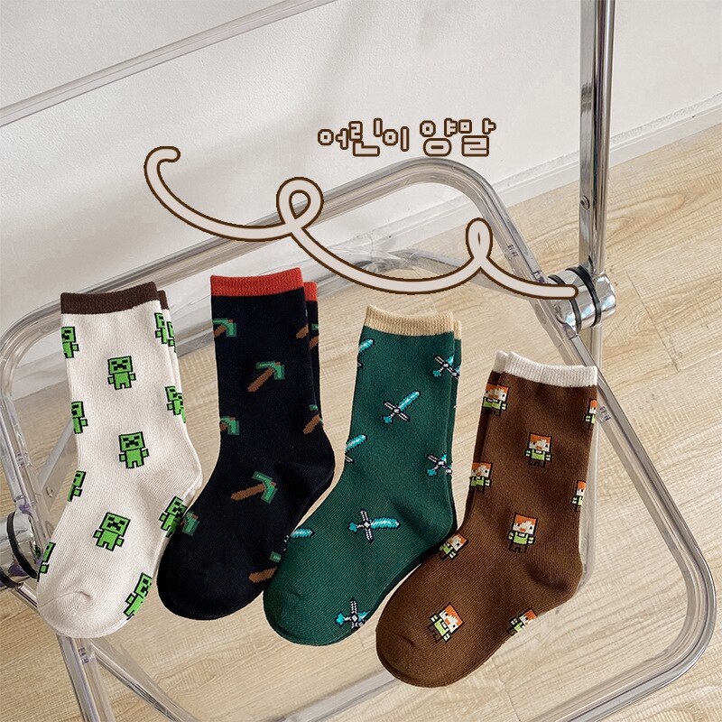 4 Paar Sokken Kinderen Herfst Winter Koreaanse Cartoon Robot Stijl Katoen Baby Baby Jongens Meisjes School Sokken