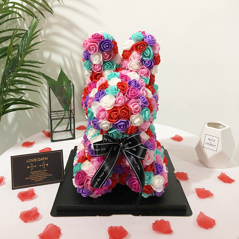 Cute Handmade Artificial Flower Rabbit 39cm Doll Valentine's Day Simulation Rose Flower Kids Girl Birthday