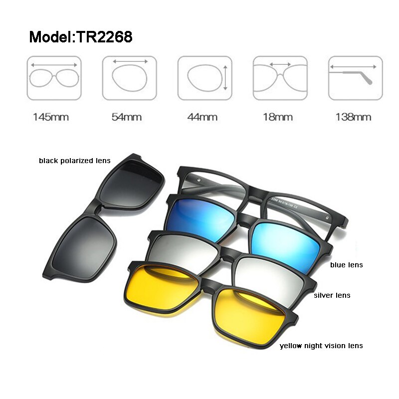 Lunettes de soleil polarisées en plastique TR90, monture Flexible pour la conduite de nuit, 4 pièces: DYYTR2268-29 4pcs