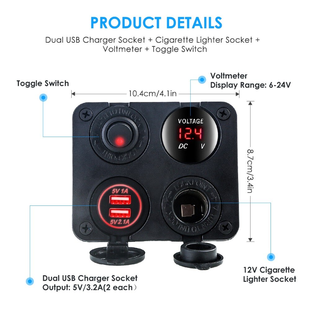 12 V-24 V Sigarettenaansteker Splitter 5V1A 5V2. 1A USB Auto Lader met led licht voor Auto Vrachtwagen marine boot camper voertuigen