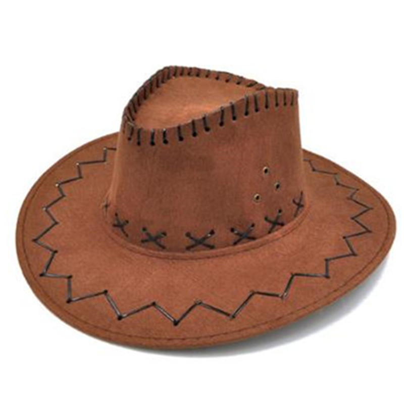 Newest Unisex Cowboy Hat Suede Look Wild West Fancy Dress Men Ladies Cowgirl Hats in 3 Colors: Dark coffee