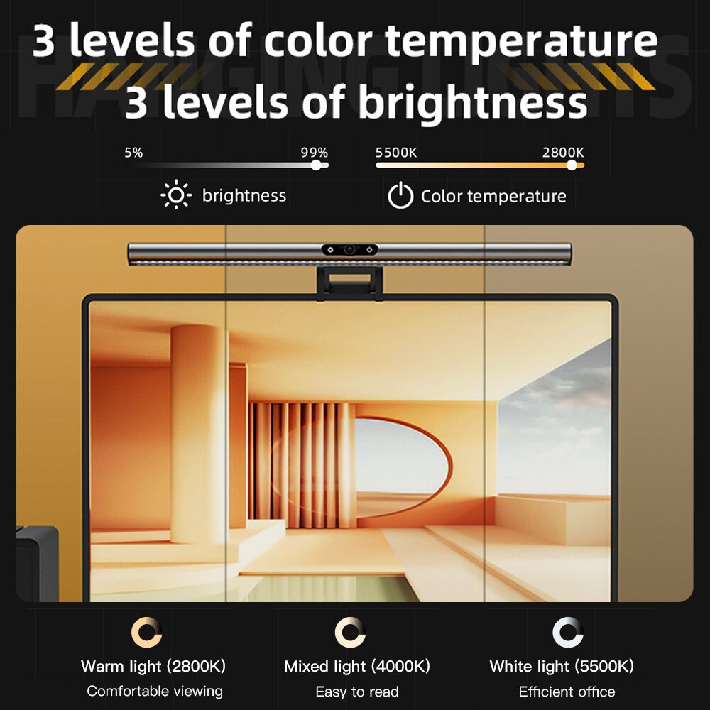 LED Screen Desk Lamp Monitor Hanging Lamp Eye Protection Computer Monitor Light Bar Touch Dimming Office Learning Reading Light