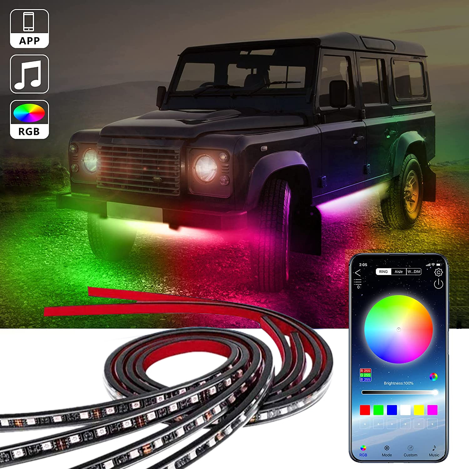 Led Neon Auto Underglow Lichten 12V Chassis Rgb Licht Strip Underglow Sfeer Decoratieve Lamp Kit Exterieur Onderdelen Voor Auto bodem