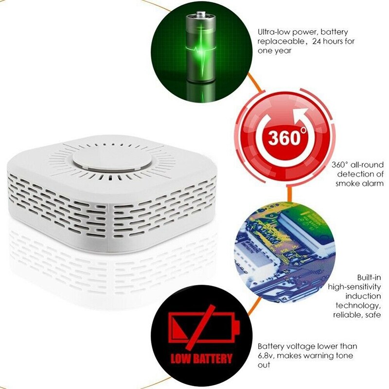 2PCS Wireless Smoke Detector 43hz Fire Alarm Sensor Device Smart Wifi Home Automation Security Protection System