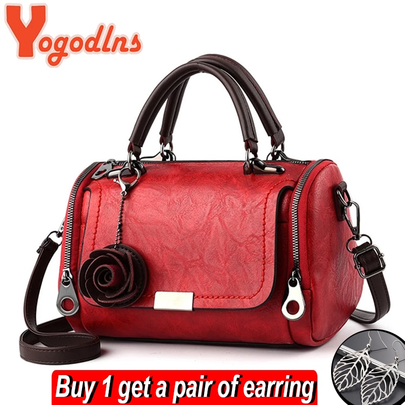 Yogodlns 2022 flowers Pendant Handbag Women&#39;s Boston bags single shoulder bag ladies crossbody bag PU messenger bag