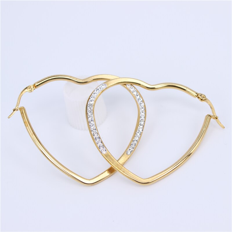 Boucles d'oreilles en forme de cœur, bijoux en acier inoxydable, couleur or, cristal de , accessoires pour femmes, , JX25: gold color 50mm