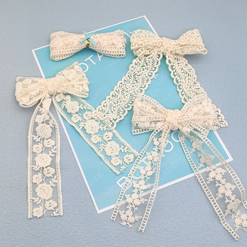 1 Yard Bilateral Milk Silk Lace Transparent Mesh Embroidery DIY Headdress Ribbon Wedding Dress 4cm White Cord lace Fabric