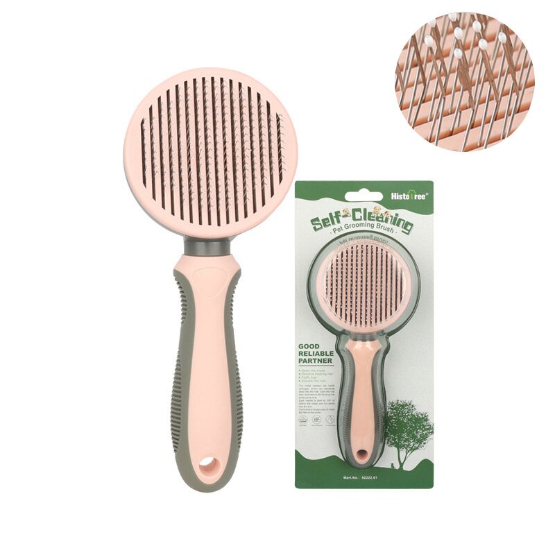 Cat Comb Self Cleaning Slicker Pet Brushes for Dogs Cats Removes Undercoat Tangled Pet Hair Massages Comb Cat Accessories: Pink(Fine needle)