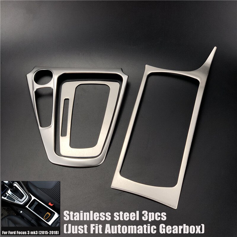 Car Accessories Gearbox Water Cup Holder Panel Trim Interior Decoration Frame sticker For Ford Focus 3 mk3: Steel 3pcs for AT