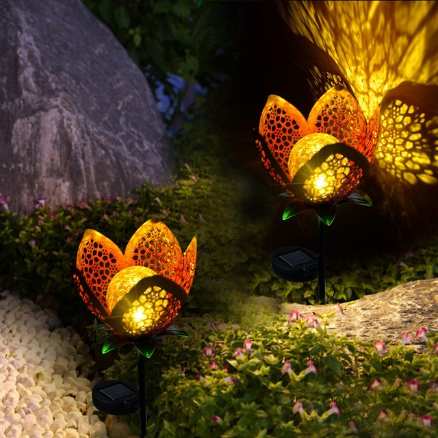 Practical LED Garden Solar Light Pathway Hollow Flower Stake Projector Lamp Decor LED Light Bulb Flower