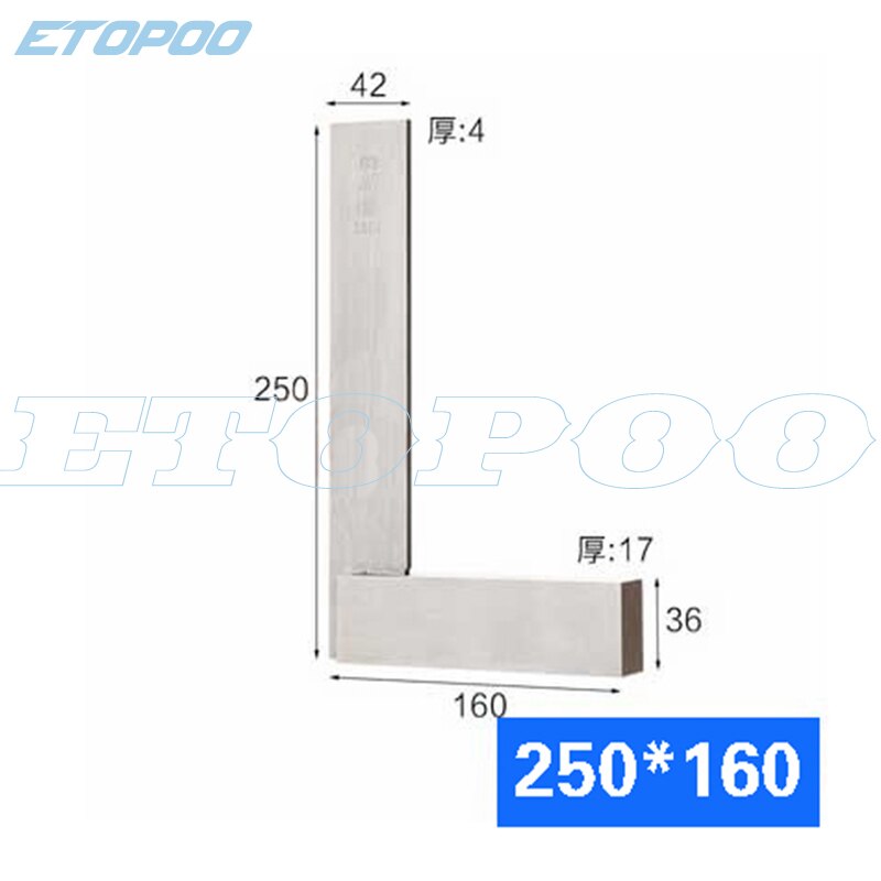90 Degree Right Angle Engineer Set Precision Ground Steel Hardened Angle Ruler Measurement Tool: 250X160mm